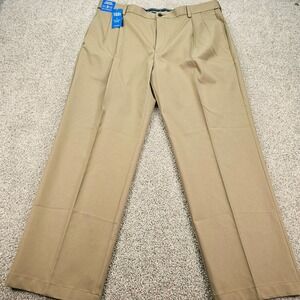 New Haggar Mens Cool Right Performance Flex Pleated Classic Fit Khaki Pant 38x30